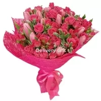 Розовые тюльпаны с розами от Delivery Gift.